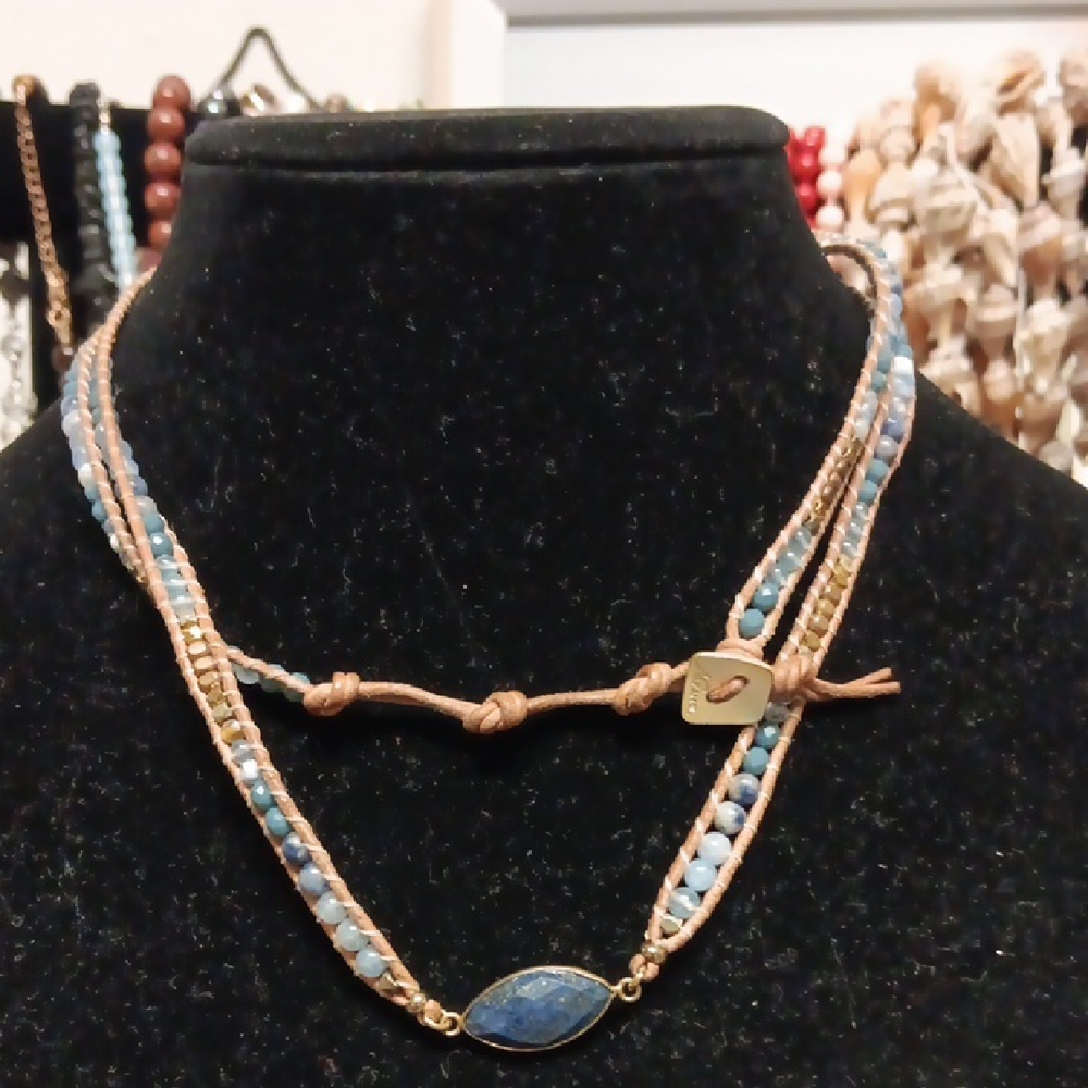Elegant Blue and Gold Beaded Gemstone Necklace